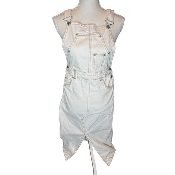 Zara Ecru Bib Overalls Dress Y2K Retro Boho Instagram Favorites Sz Small - Picture 4 of 10